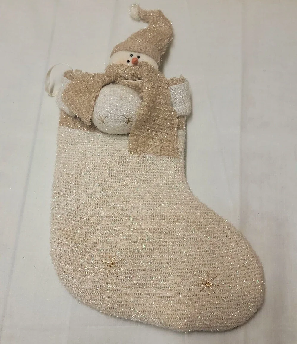 Berkeley Designs Gold Snowman with Snowball Top Christmas Stocking Shimmering